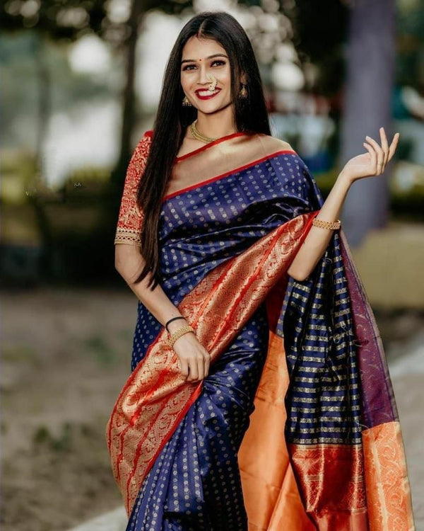 Glowing Royal Blue Soft Banarasi Silk Saree