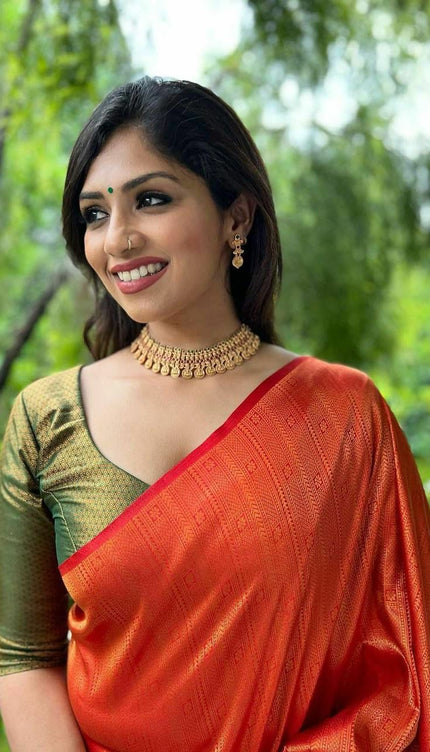 Evanescent Red Soft Silk Saree
