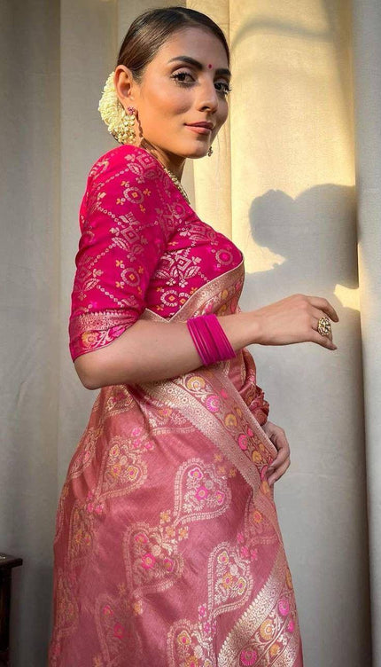Attractive Peach Soft Silk Saree
