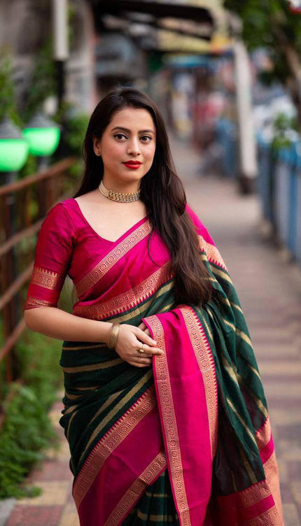 Whimsical Dark Green Soft Silk Saree