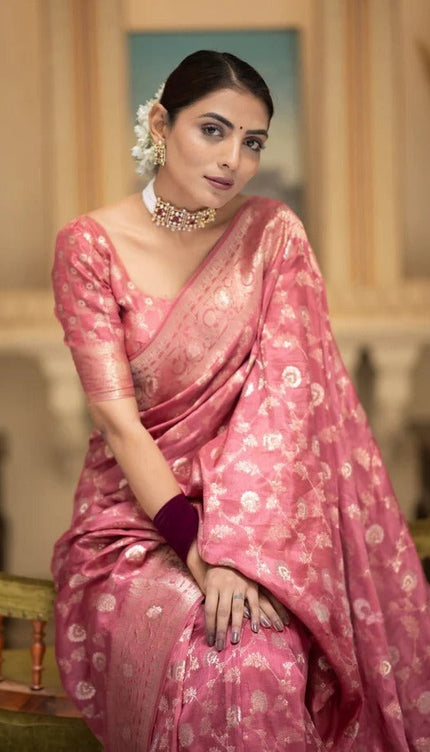 Hira Peach Banarasi Silk Saree
