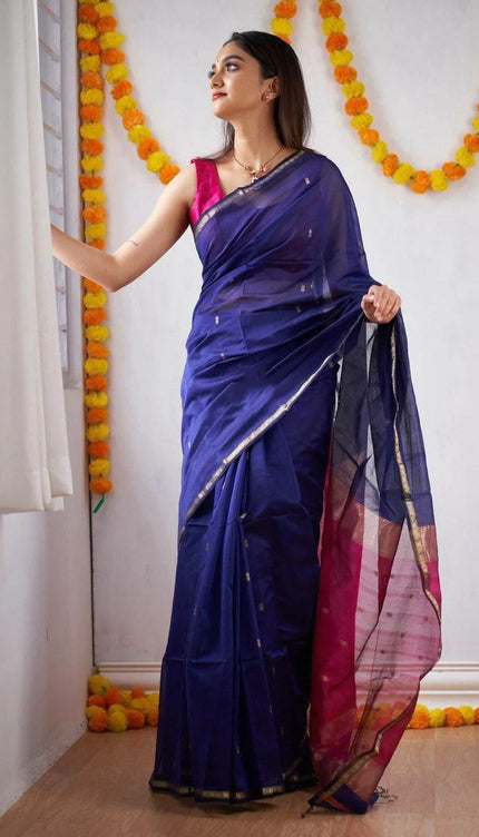 Blue Jacquard Work Soft Lichi Silk Saree