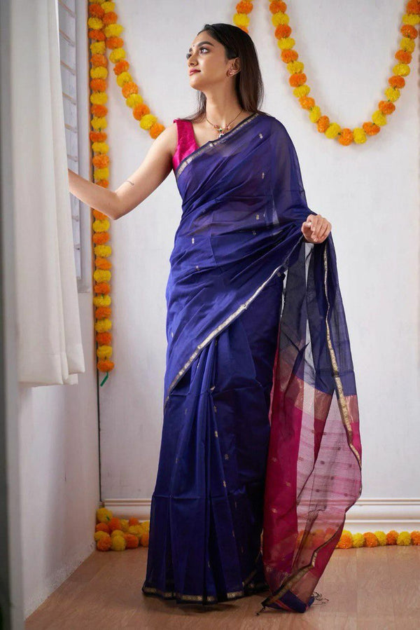 Blue Jacquard Work Soft Lichi Silk Saree
