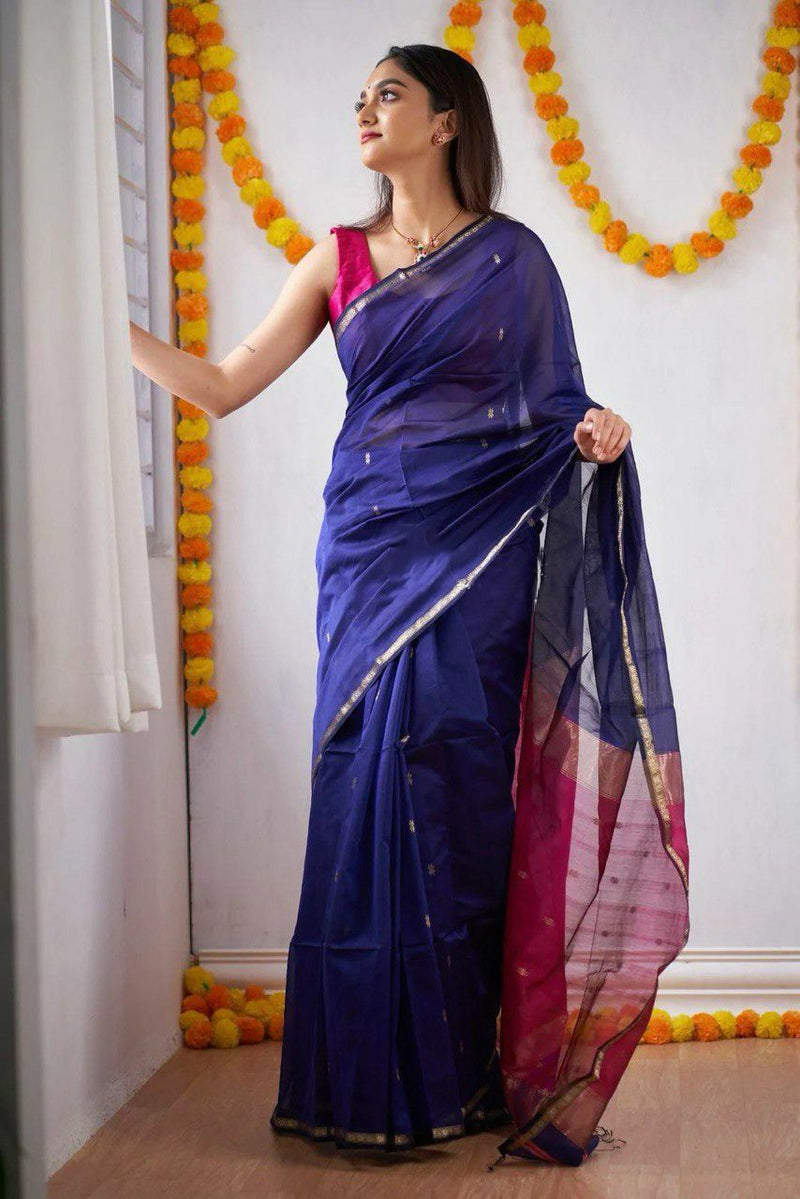 Blue Jacquard Work Soft Lichi Silk Saree