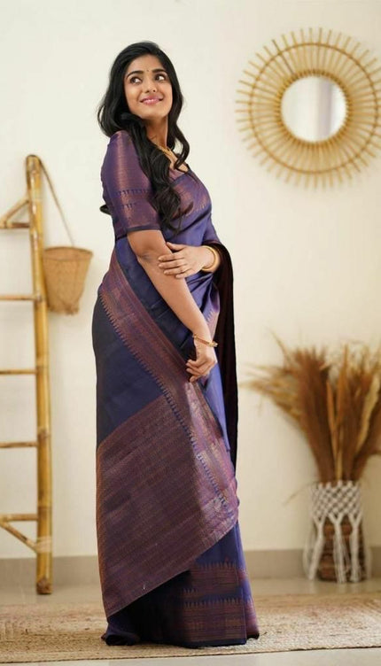 Lagniappe Navy Blue Soft Silk Saree