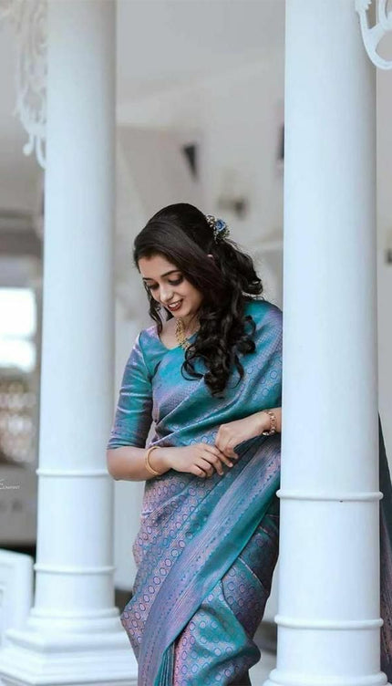 Sizzling Firozi Soft Silk Saree