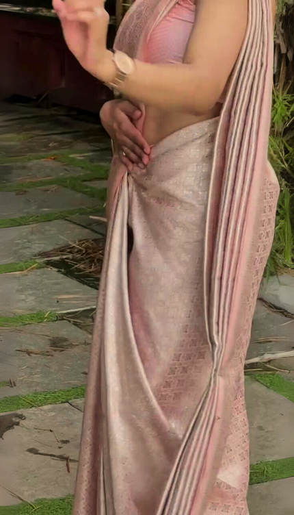 Mrinalini - Pink Banarasi Silk Saree with Subtle Zari Geometric Weave