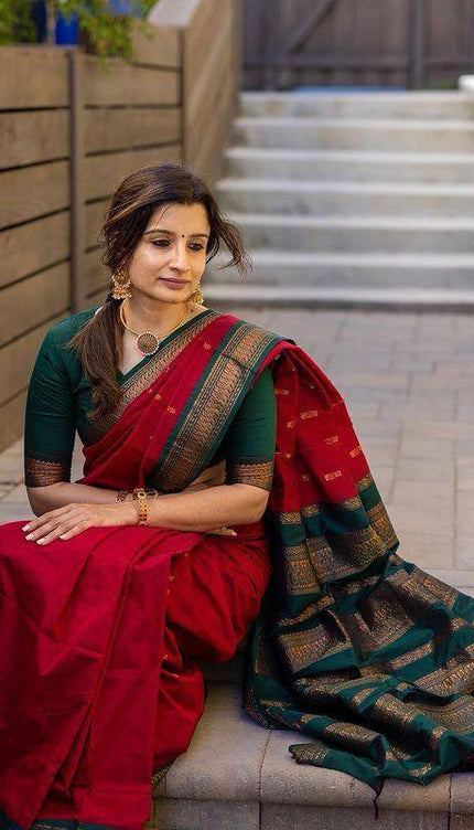 Woebegone Red Soft Silk Saree