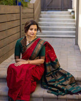 Woebegone Red Soft Silk Saree