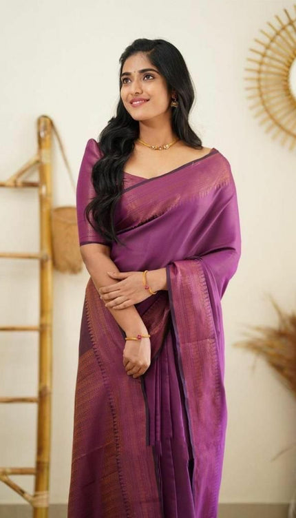 Redolent Purple Soft Silk Saree