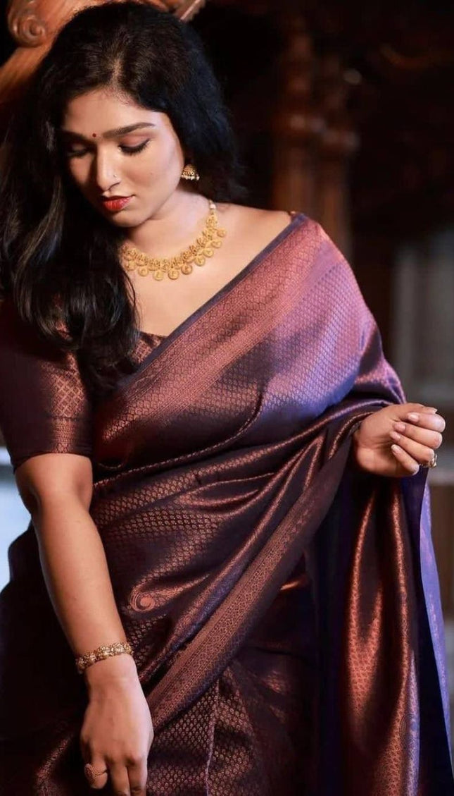 Namrata Navy Blue Soft Silk Saree With Chatoyant Blouse Piece