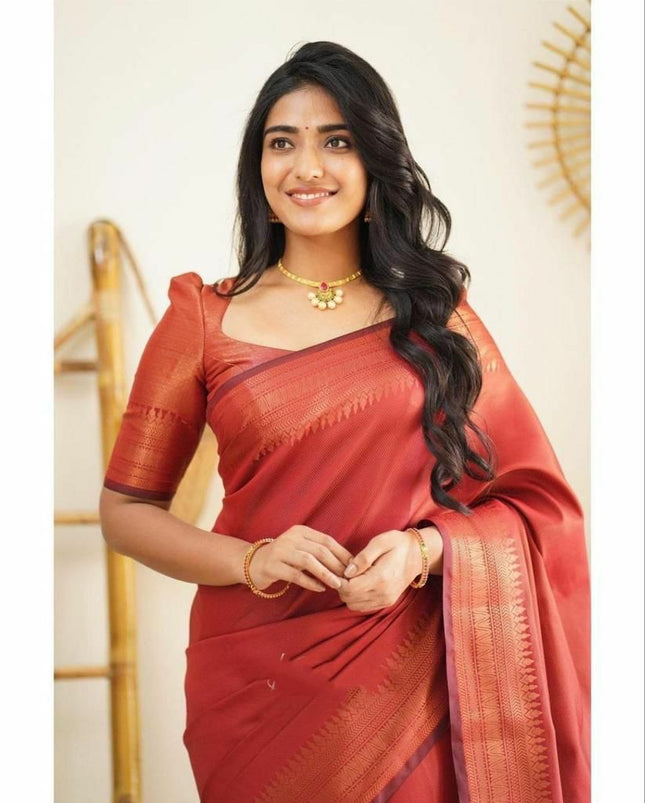 Gratifying Red Soft Silk Saree