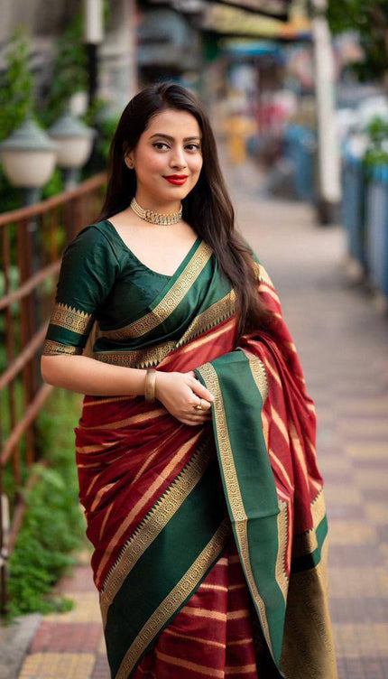 Splendorous Maroon Soft Silk Saree