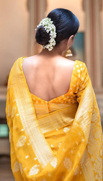 Hypnotic Yellow Soft Banarasi Silk Saree