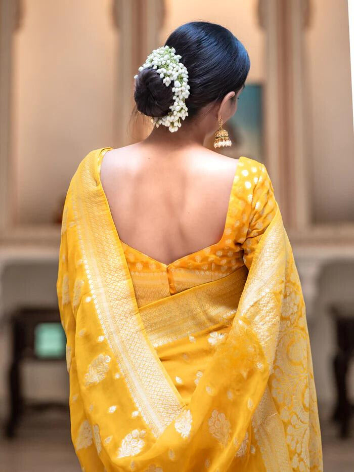 Hypnotic Yellow Soft Banarasi Silk Saree