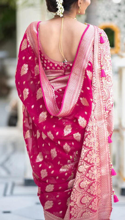 Pink Banarasi Soft Silk Saree