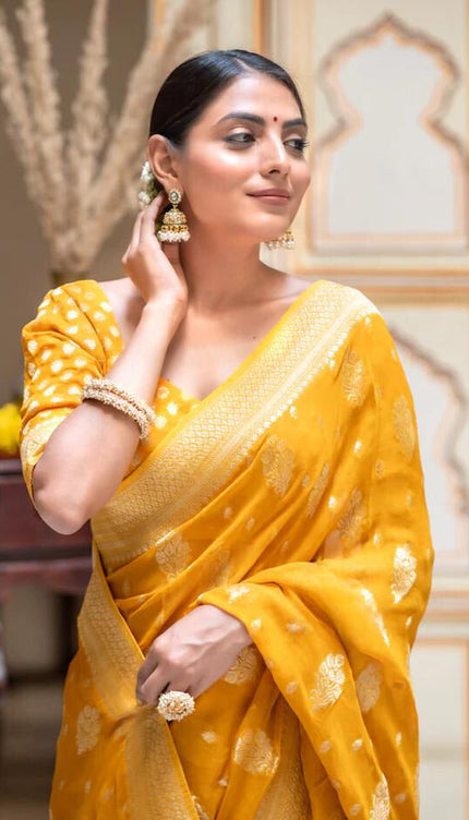 Hypnotic Yellow Soft Banarasi Silk Saree