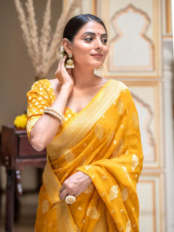 Hypnotic Yellow Soft Banarasi Silk Saree