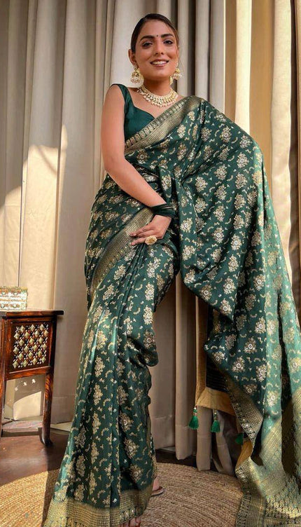 Laita Green Banarasi Silk Saree