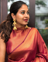 Bindu WIne Soft Banarasi SIlk Saree With Blouse Attached