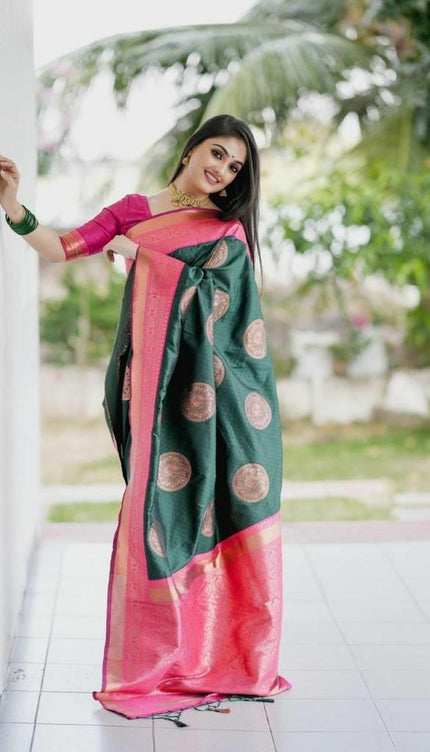 Green Lichi Silk Jacquard Work Saree