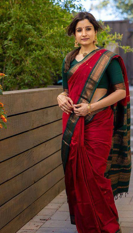 Woebegone Red Soft Silk Saree