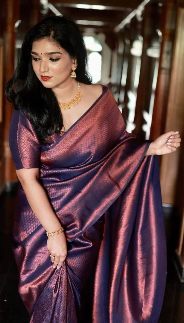 Namrata Navy Blue Soft Silk Saree With Chatoyant Blouse Piece
