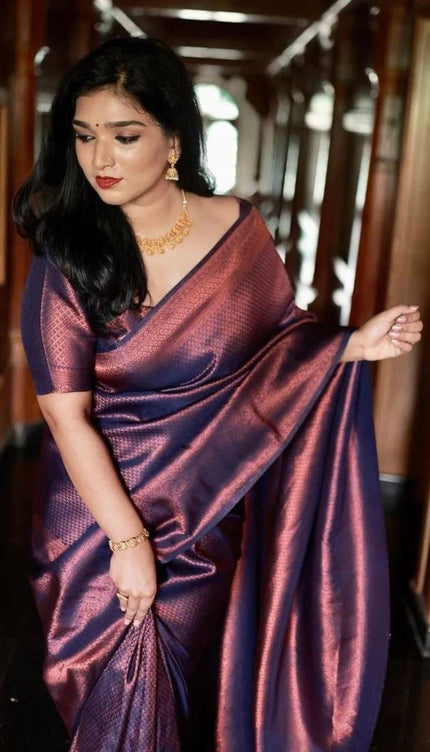 Namrata Navy Blue Soft Silk Saree With Chatoyant Blouse Piece