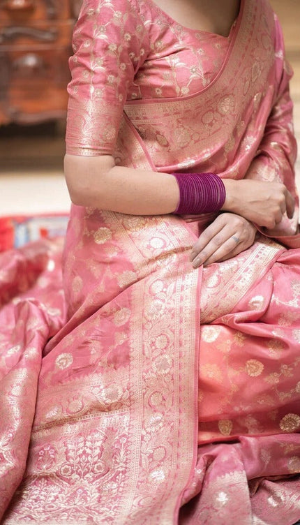 Hira Peach Banarasi Silk Saree