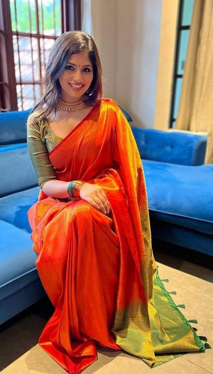 Evanescent Red Soft Silk Saree