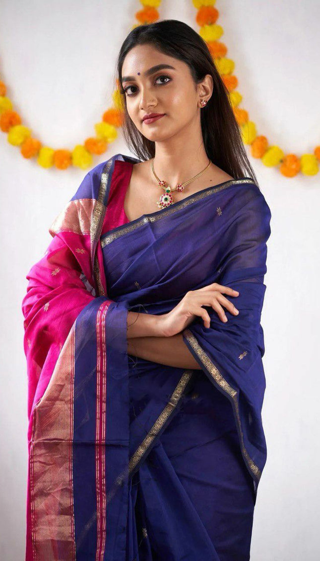 Blue Jacquard Work Soft Lichi Silk Saree