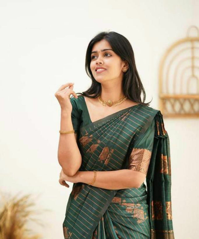 Amazing Dark Green Soft Silk Saree