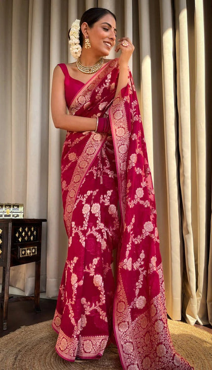 Laita Pink Banarasi Silk Saree