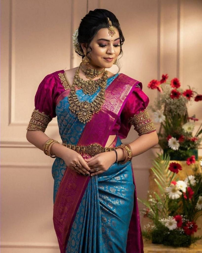 Desiring Firozi Soft Banarasi Silk Saree