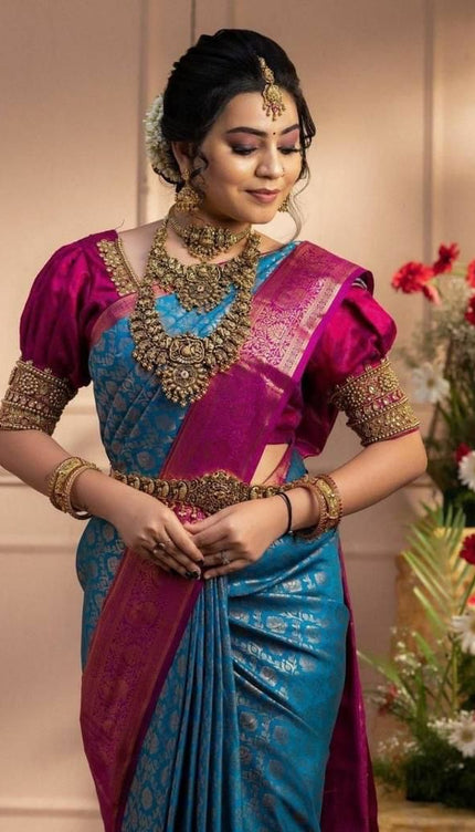 Desiring Firozi Soft Banarasi Silk Saree