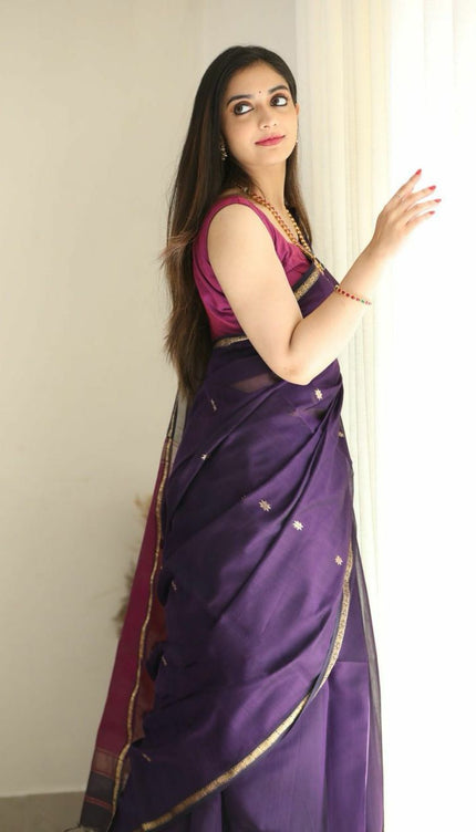 Luxuriant Purple Cotton Silk Saree