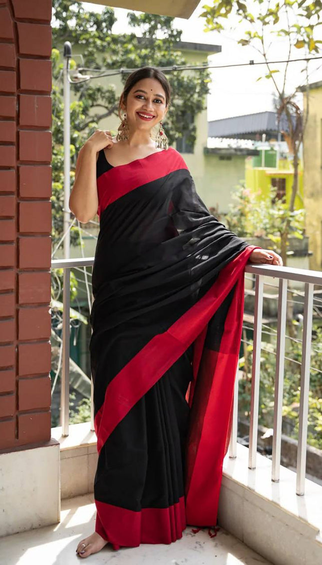 Beautiful Black Cotton Silk Saree