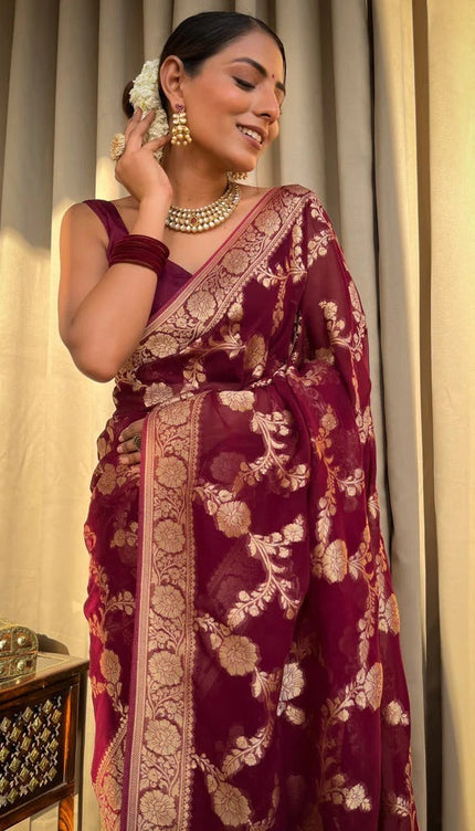 Laita Red Banarasi Silk Saree