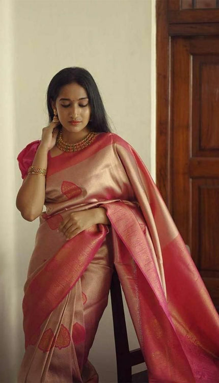 Elegant Peach Soft Silk Saree