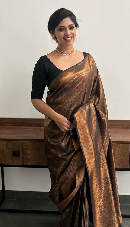 Black Golden Butti Soft Banarasi Silk Saree With Attached Blouse