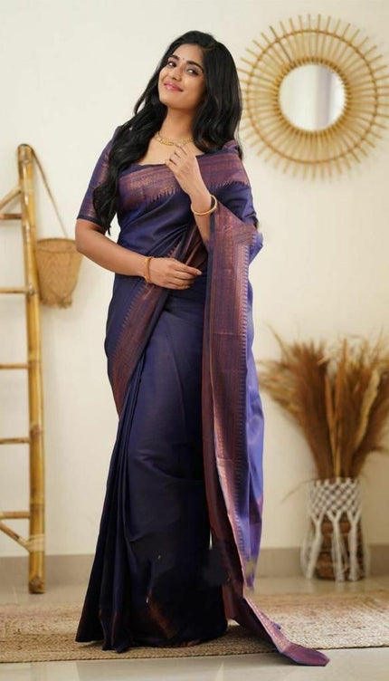 Lagniappe Navy Blue Soft Silk Saree