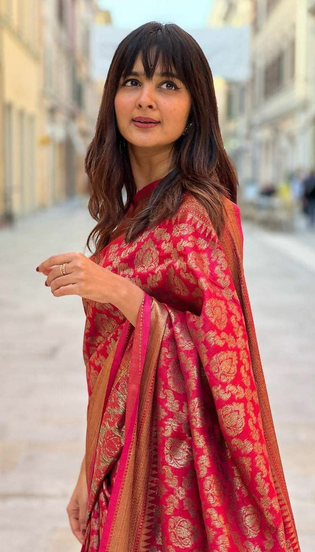 Dark Maroon Jacquard Work Saree