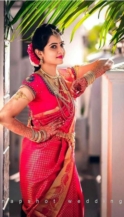 Bright Pink Soft Lichi Silk Saree