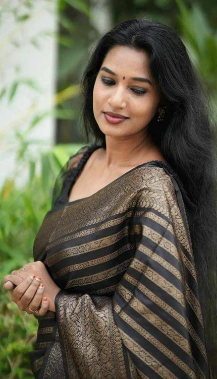 Excellent Black Soft Silk Saree
