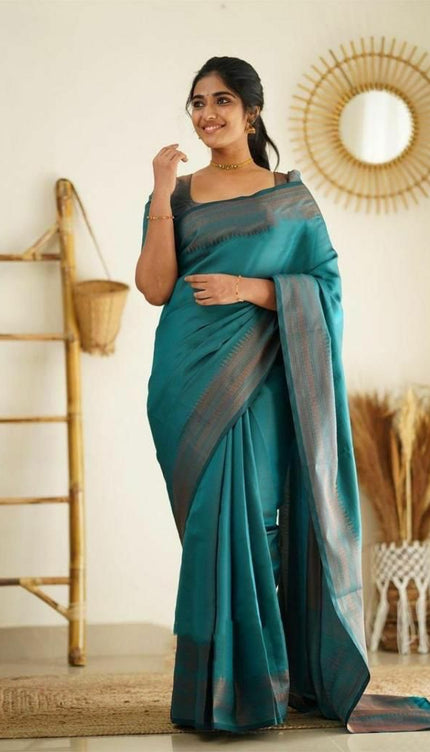 Brood Firozi Soft Silk Saree