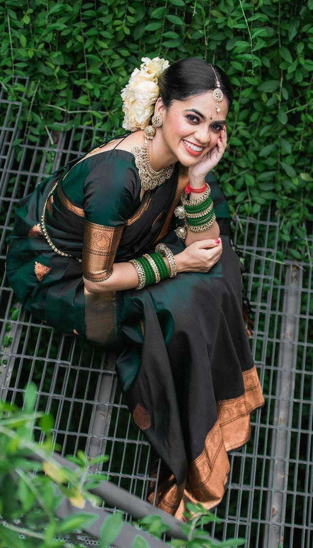 Wedding Special Dark Green Jacquard Work Saree