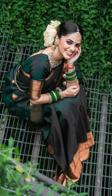 Wedding Special Dark Green Jacquard Work Saree