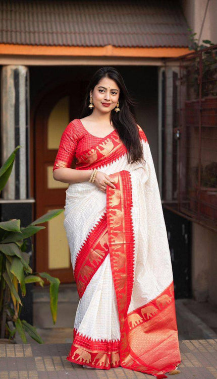 Neer White With Red Soft Silk Saree