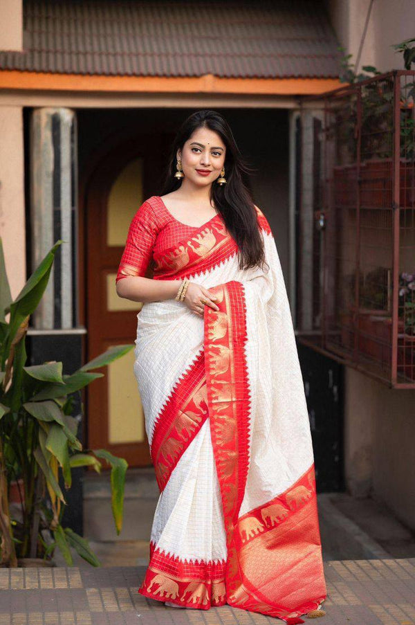 Neer White With Red Soft Silk Saree