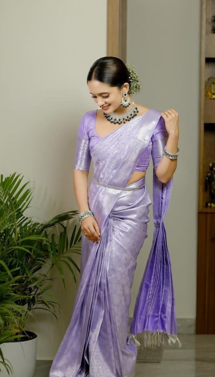 Lavender Soft Silk Saree with Silver Zari Weaving